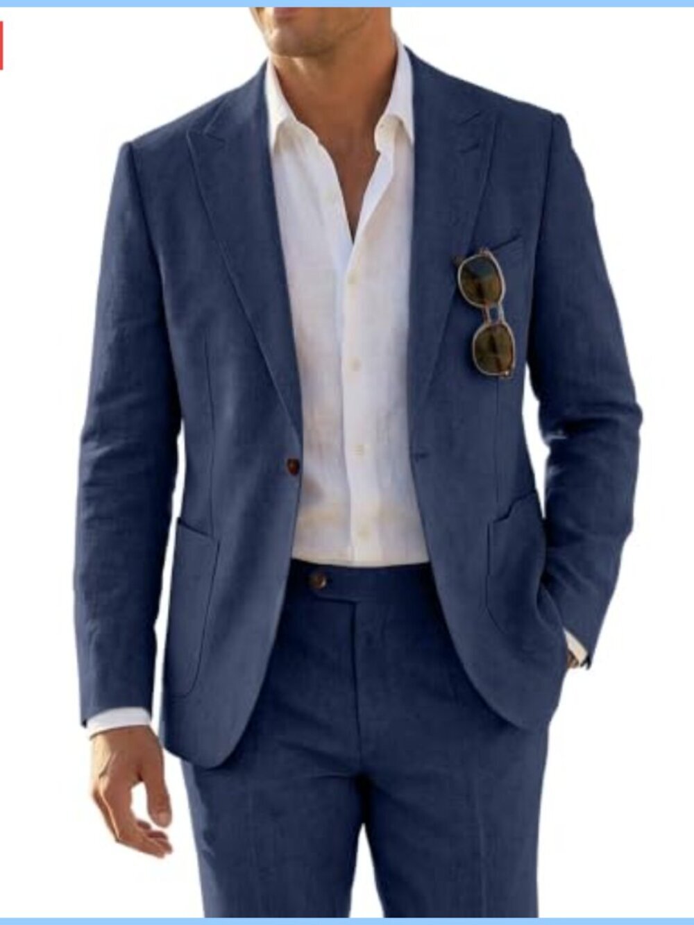 Men's Slim Fit 2-Piece Linen Suit Set Casual Blazer & Pants